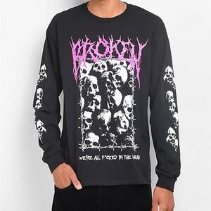 Zumiez Black and Pink Skull Graphic Long Sleeve Shirt